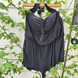 Aqua Green Black Blouson Halter Swim Romper UPF 50+ Sz XL